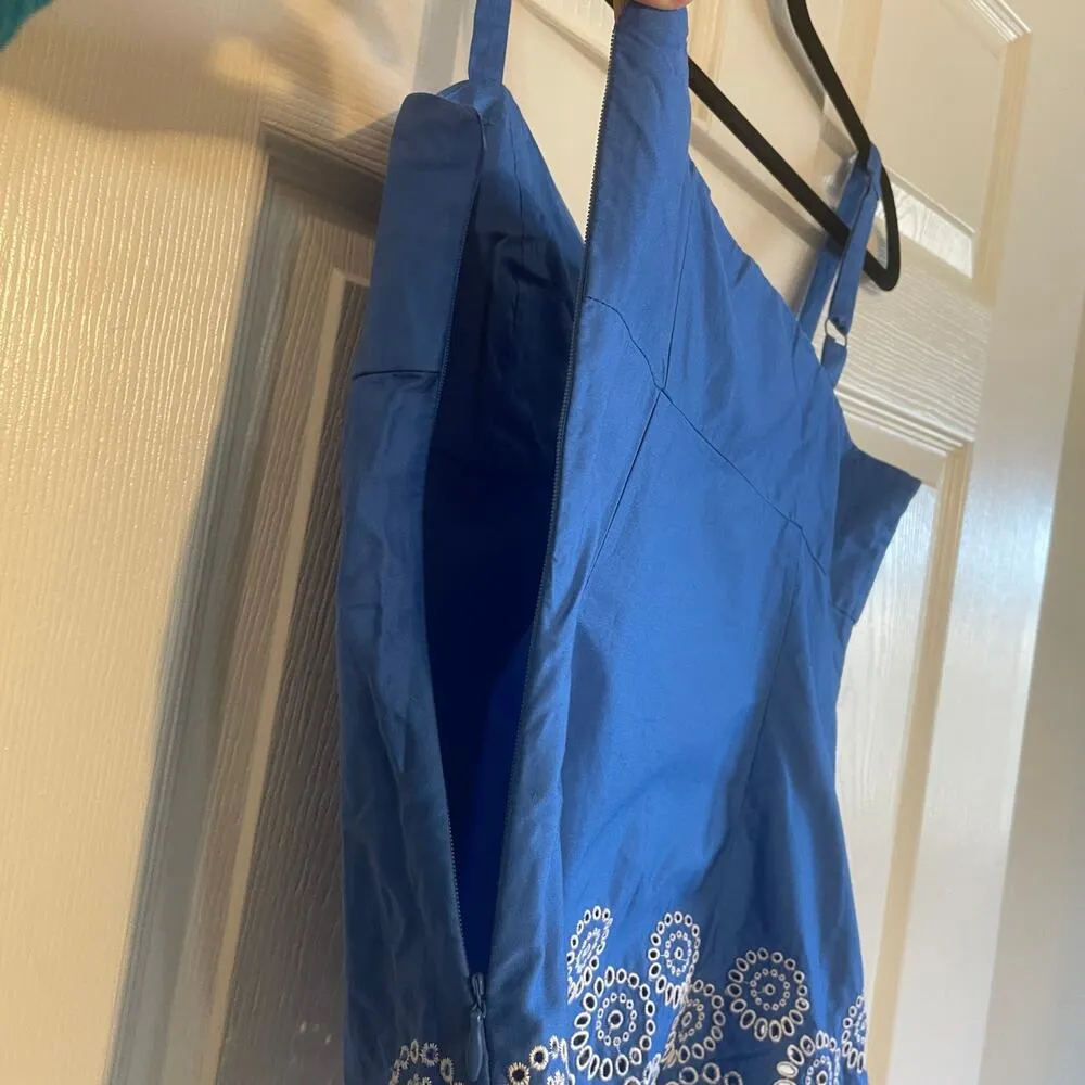 Ann Taylor Loft Top Womens Blue Blouse White Embroider Eyelet Circle Shirt Sz 10 - Image 7