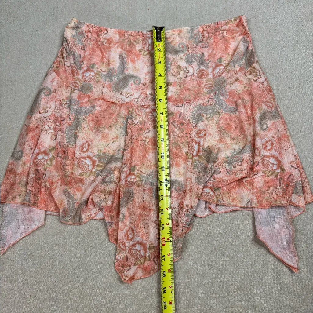 See You Monday Mesh Skirt L Pink Coral Paisley Handkerchief Asymmetrical Hem - Image 8