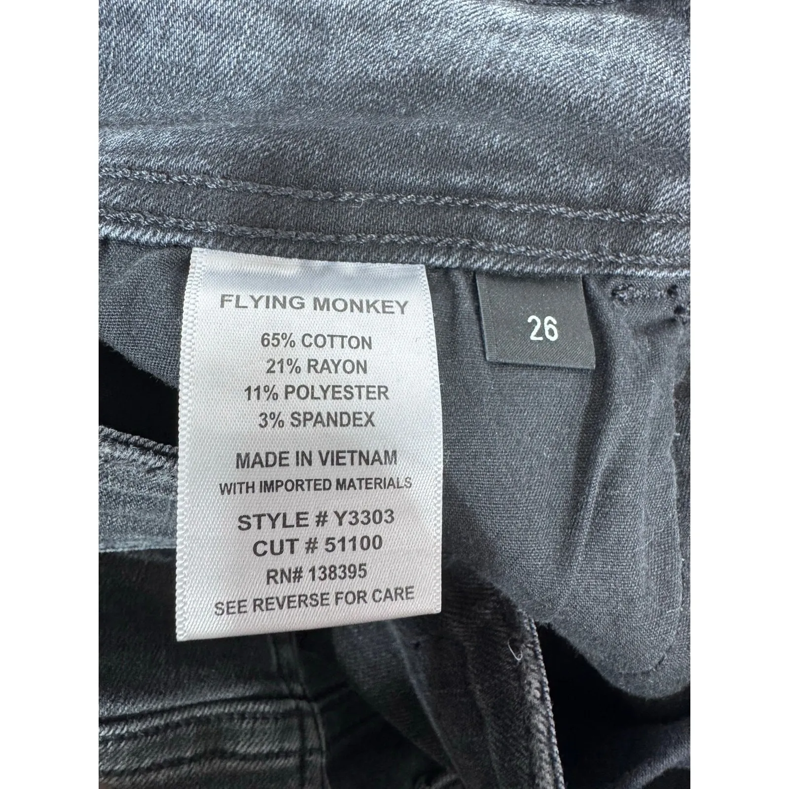 Flying Monkey Y3303 Black Distressed High Rise‎ Ankle Skinny Jeans Women's 26 - Image 7