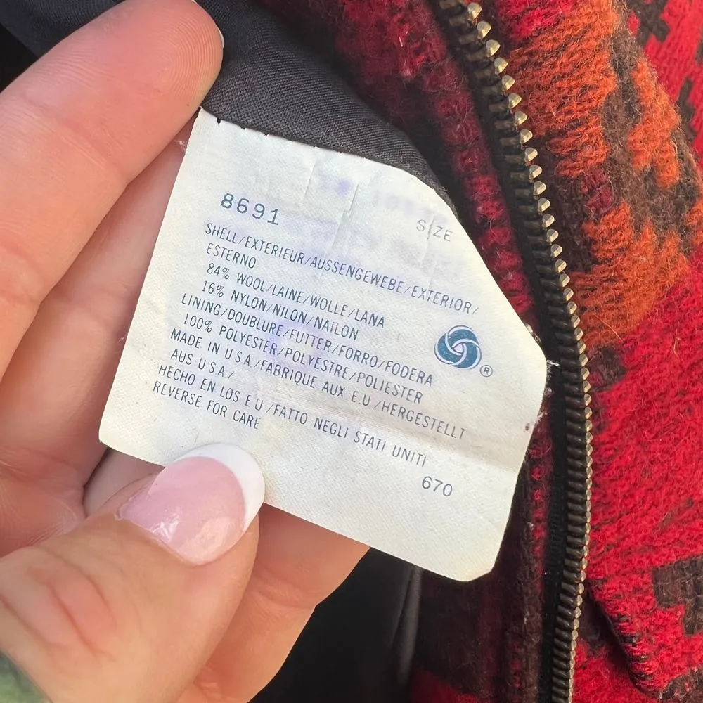 Vintage 80s 90s Woolrich maroon orange Tribal Aztec Southwestern Blanket Coat - Image 8