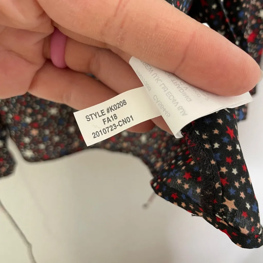 Madewell Silk Ruffle-Hem Wrap Top Size XXS Starry Night Black Red White Blue - Image 10