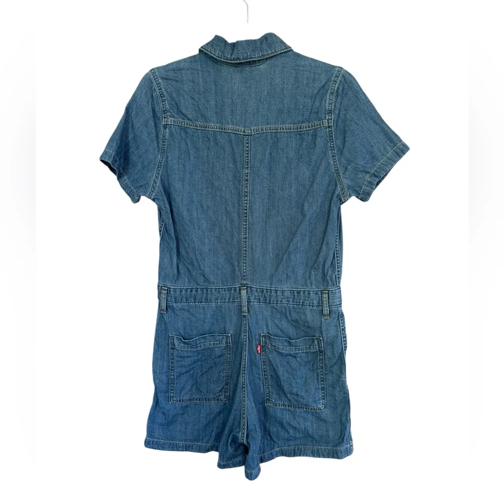 Levi's  Blue Denim Women's Button Up Romper with Front Pocket and Cinched Waist - Image 2