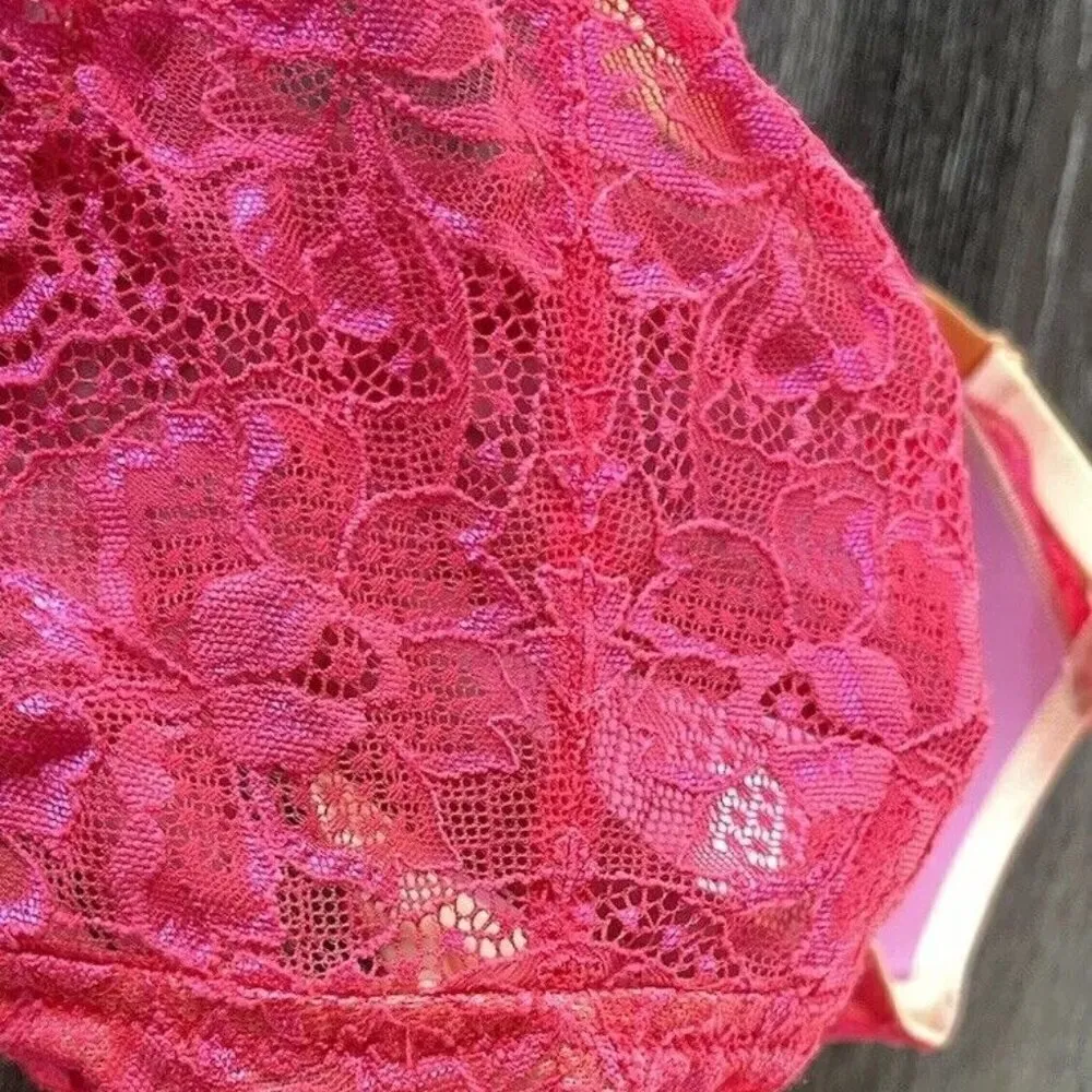 Victoria’s Secret PINK Date Racerback Women’s Push-up Bra Sz 36DD Lace Hot Pink - Image 6