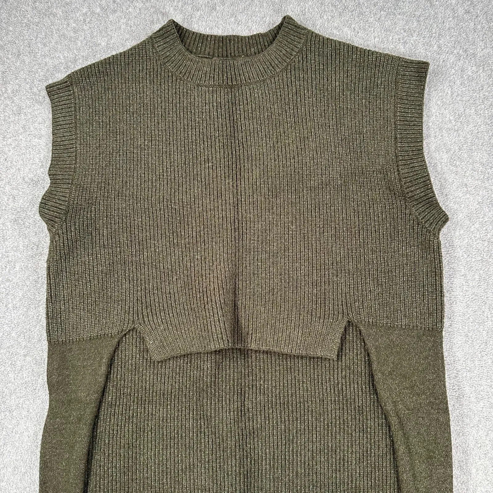 Kerisma High Low Sleeveless Tunic Sweater Women's S/M Olive Green Sleeveless - Image 2