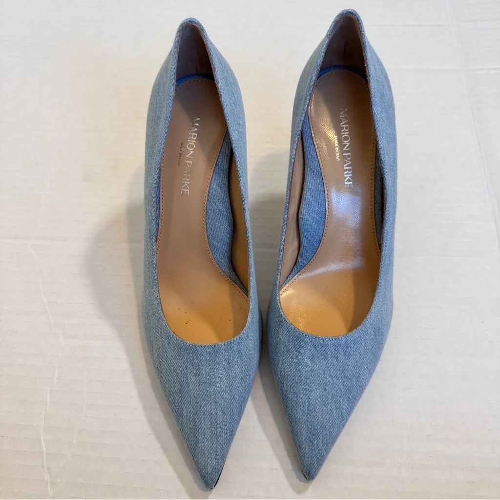 Marion Parke Blue Chambray Pumps Heels Women’s 8.5 Preppy Classic Pointed Toe - Image 3