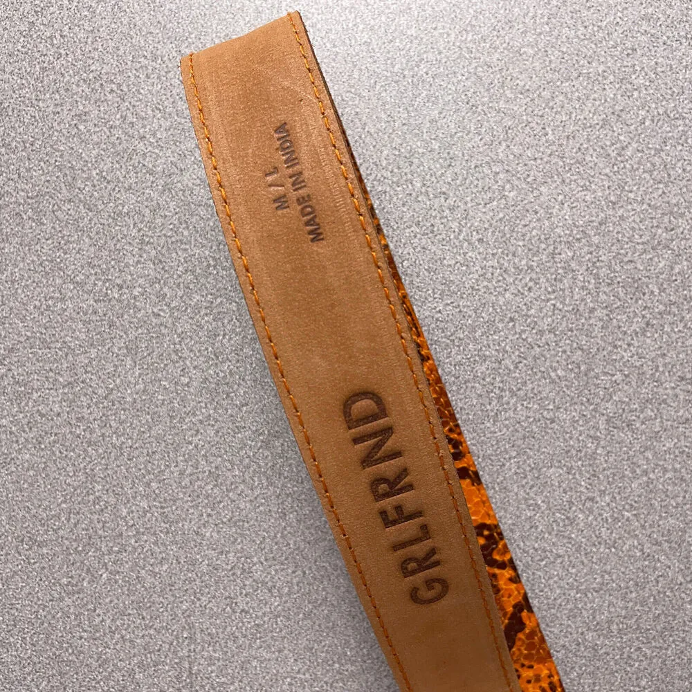 GRLFRND Leather Belt Large Womens Orange Snake Print Silver Buckle Rope 1.25" - Image 7