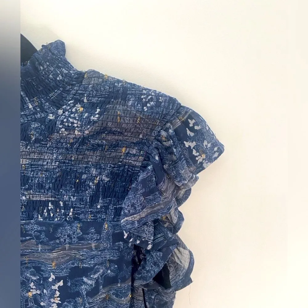 AQUA Smocked Mock Neck Mini Dress Blue Women’s M Tiered Ruffle Fairy Whimsigoth - Image 4