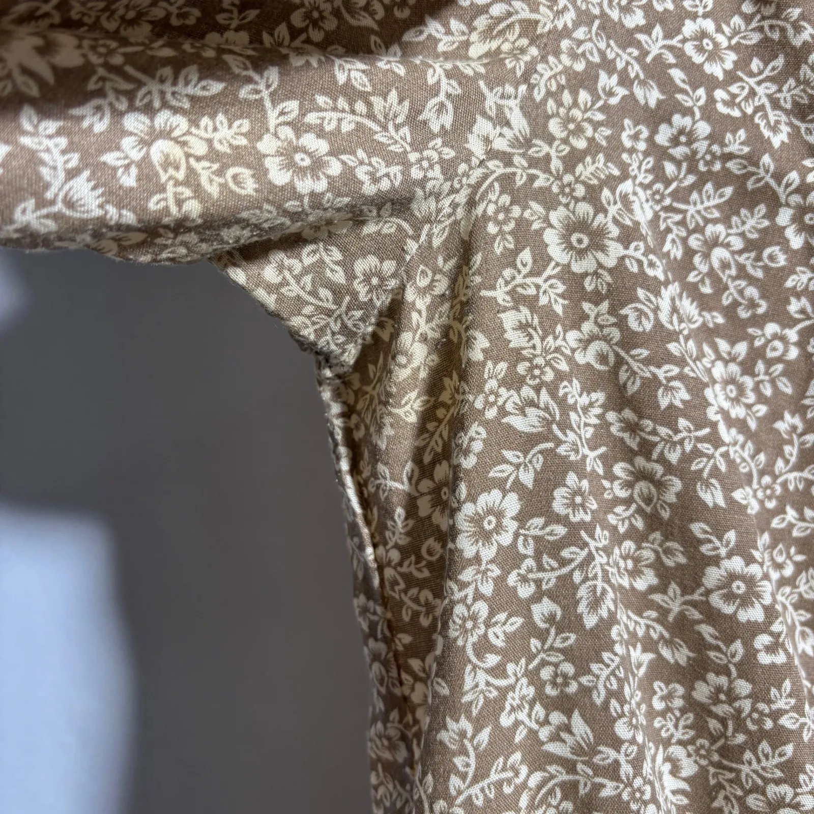 Vintage Brown Floral Prairie Midi Maxi Dress Long Sleeve Cottage Core Boho M SEE Size M - Image 7