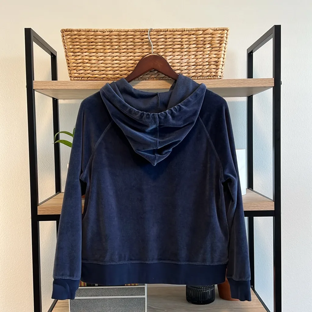 J.Crew Velour Navy Pullover Hoodie w/Side Pockets, Small - Image 6