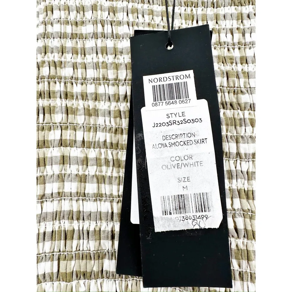 Veronica Beard Aloya Gingham Smocked Olive White Ruffle Mini Skirt Size M NWT - Image 5