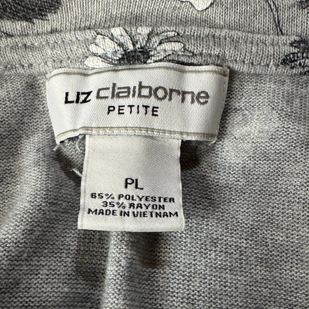 Liz Claiborne Petite Large Sweater Top Floral Tie Round Neck 3/4 Sleeve Stretch - Image 8