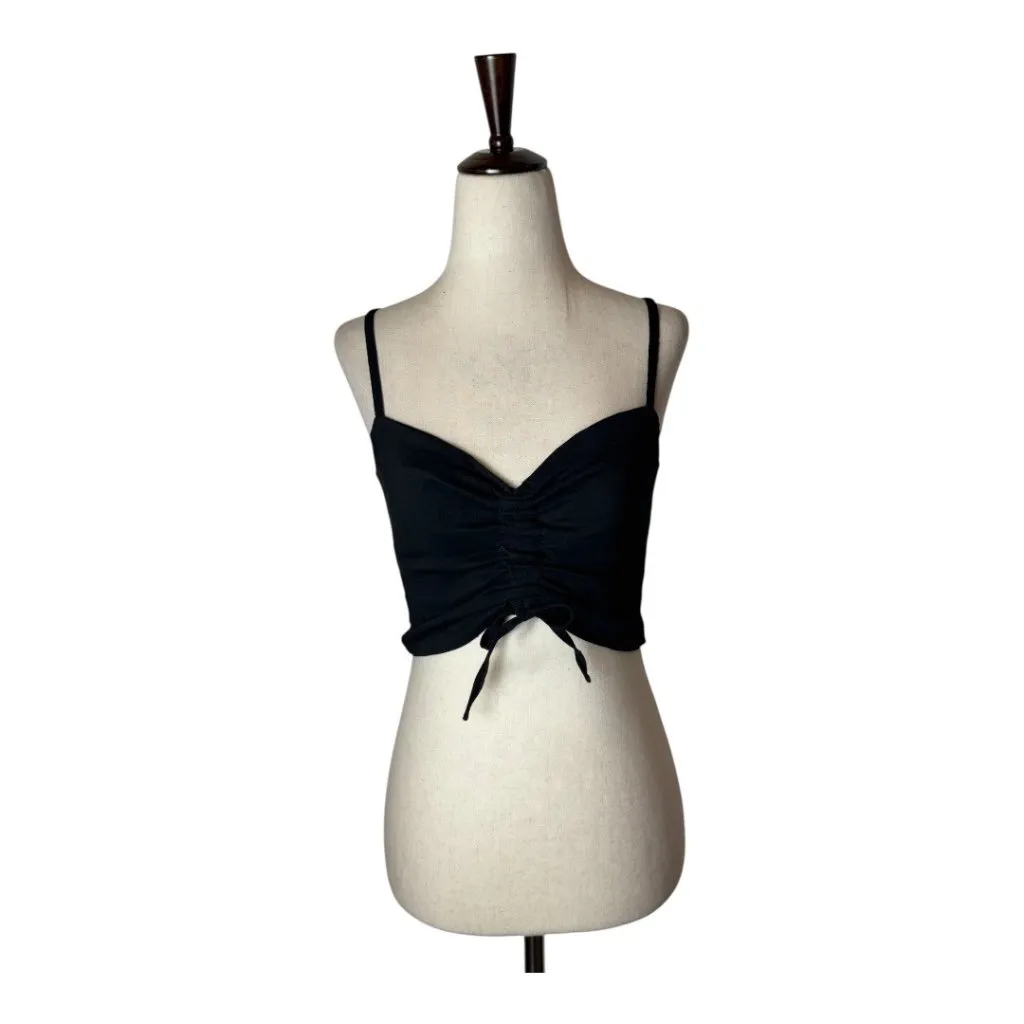 Pinko Shirt Women 2 Black‎ Ruched Gathered Tie Front Cropped Cami Gothic Sexy Black - Image 2