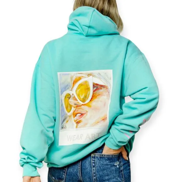 Annlo | L | Life is Good - Wear Art / Love Art - 100% Cotton Unisex Mint Hoodie - Image 2