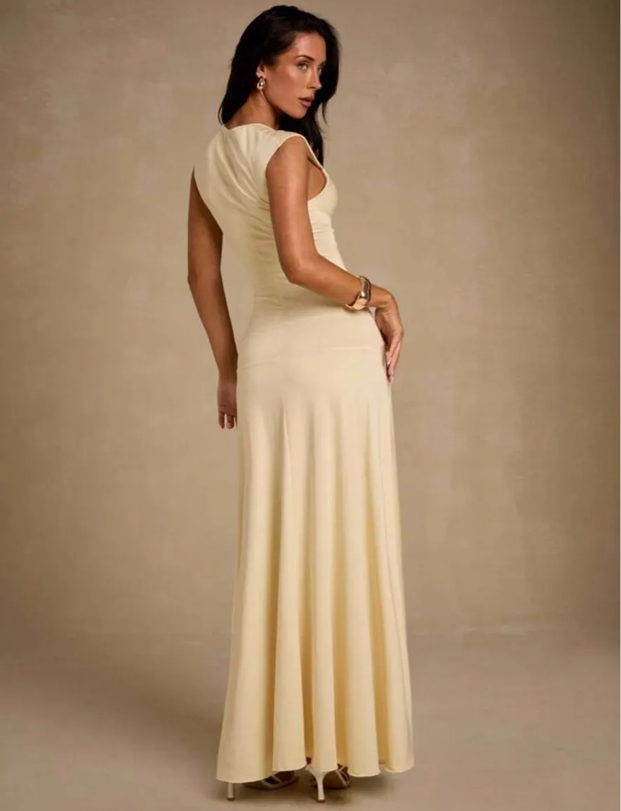 Pastel Butter Yellow Gown Size L - Image 2