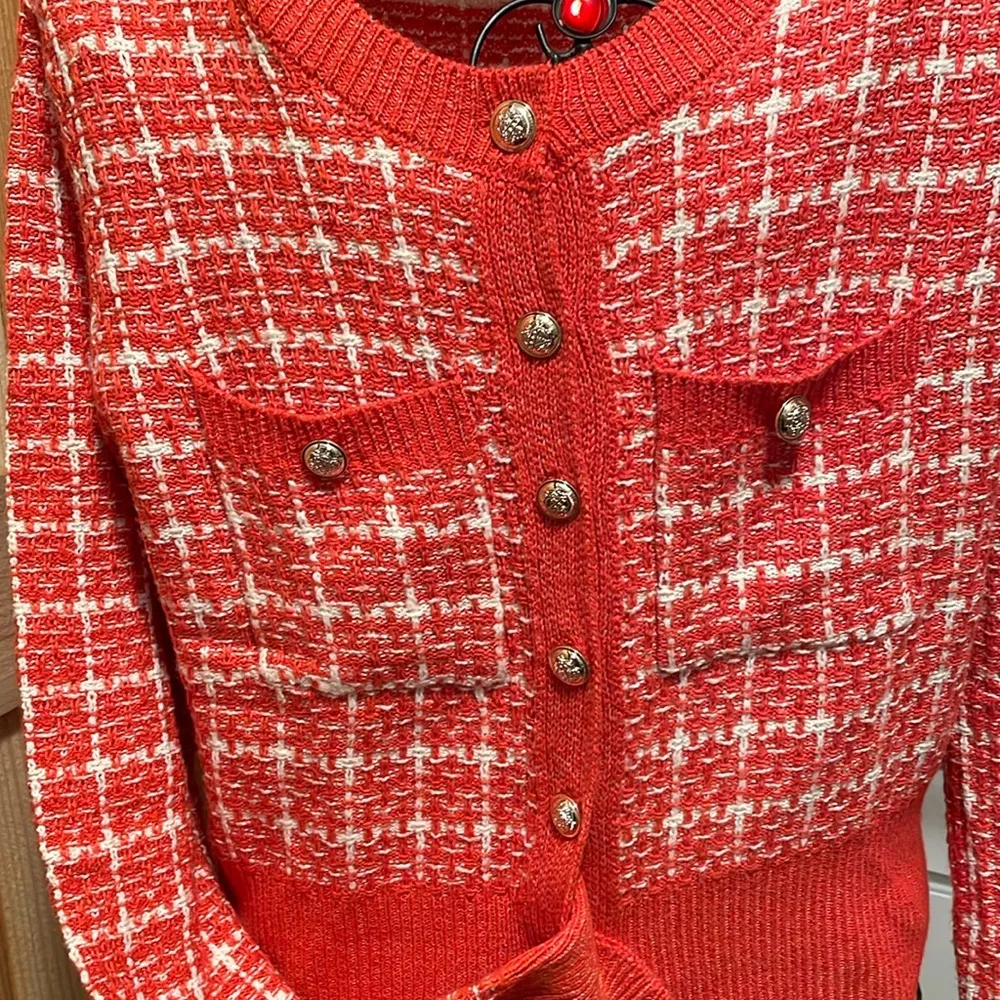 ✅✅✅BOGOHO ✅✅✅Women's Plaid Single Breasted Cardigan With Pocket Design Orange Size M - Image 5
