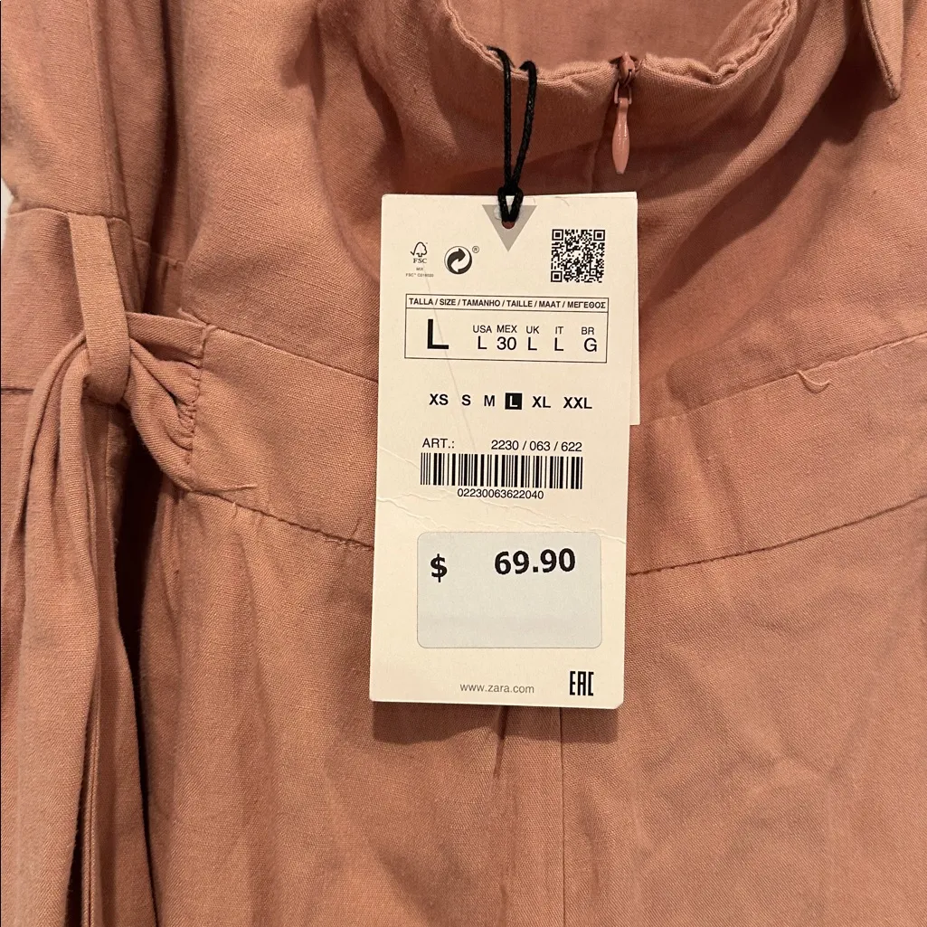 NWT Zara Mauve Viscose Linen Blend Wide Leg Sleeveless Halter Jumpsuit Pockets L - Image 12
