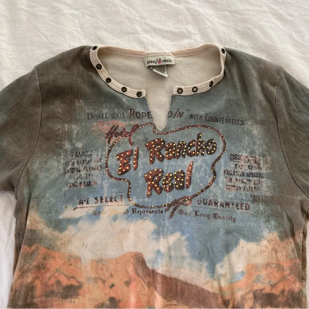 Y2K skinny Minnie studded vtg ranch western muted color desert graphic tee large Orange - Image 3