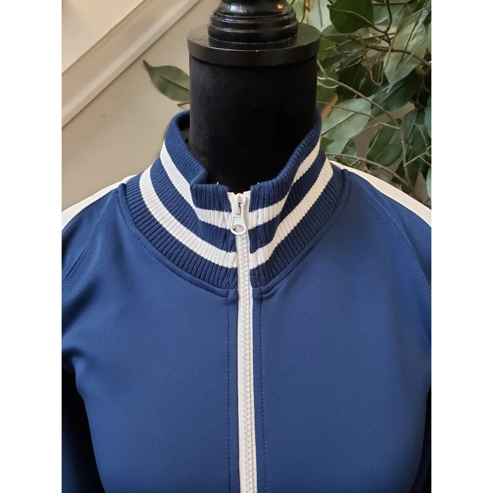 Half Heart Track Jacket Womens M Navy Ribbed Hem & Cuff Cold Shoulder Zip Front Blue Size M - Image 5