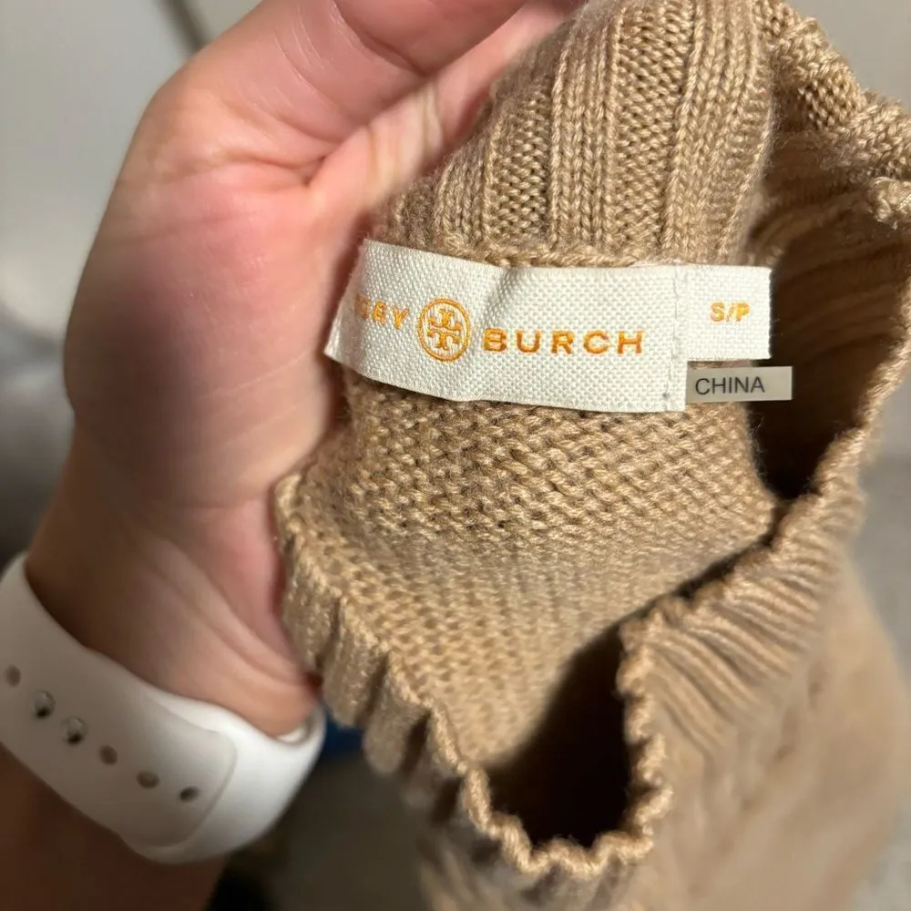 Tory Burch Mock Neck Merino Wool Oversized Tan Sweater- Size Small - Image 12