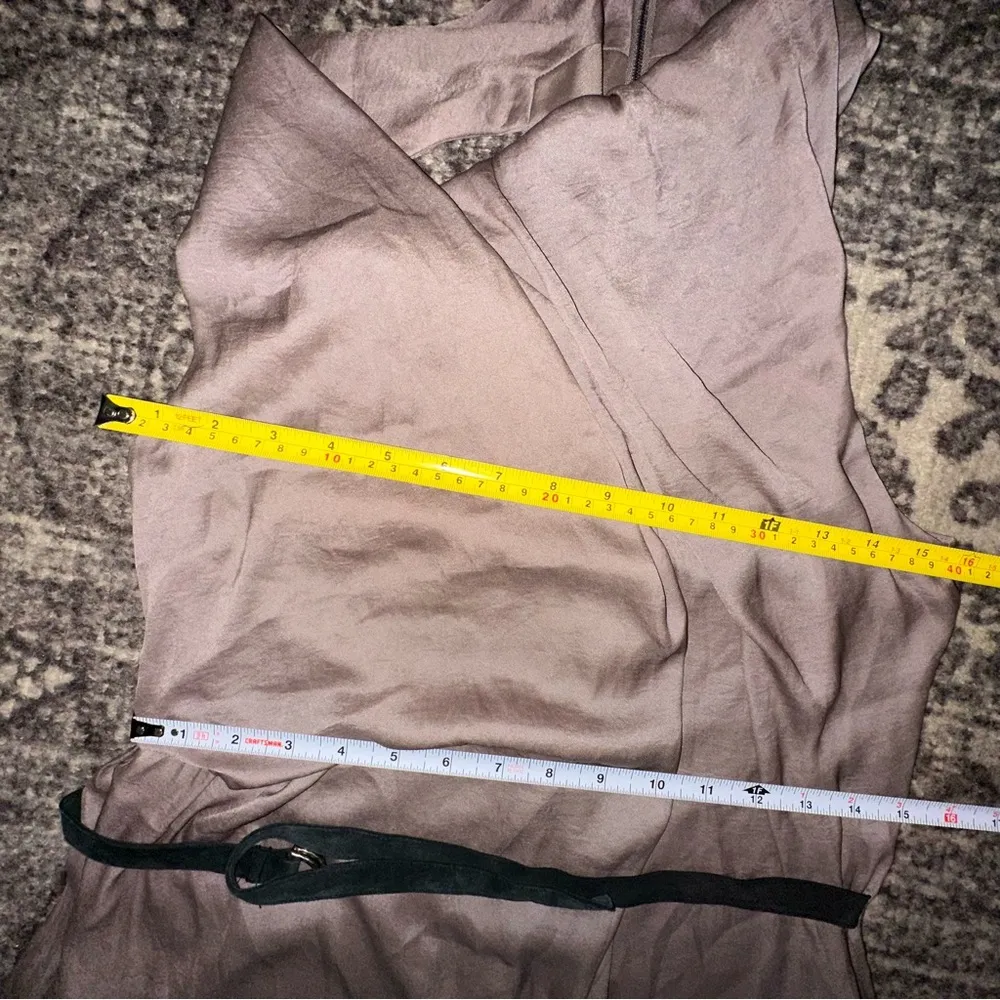 Helmut Lang Women’s 2 Taupe One Shoulder Slouchy Asymmetrical Belted Mini Dress - Image 7