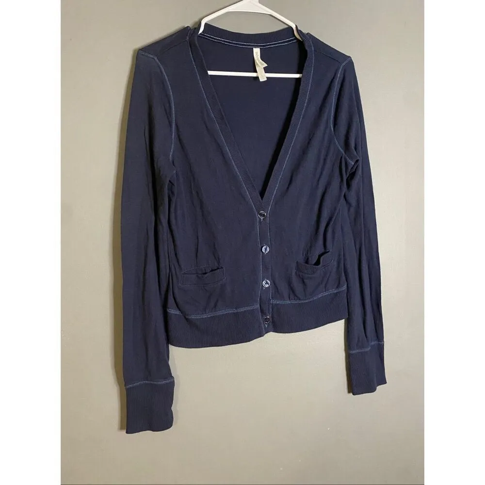 Aeropostale Blue Navy Button Up Pocket Cardigan Size Large - Image 2