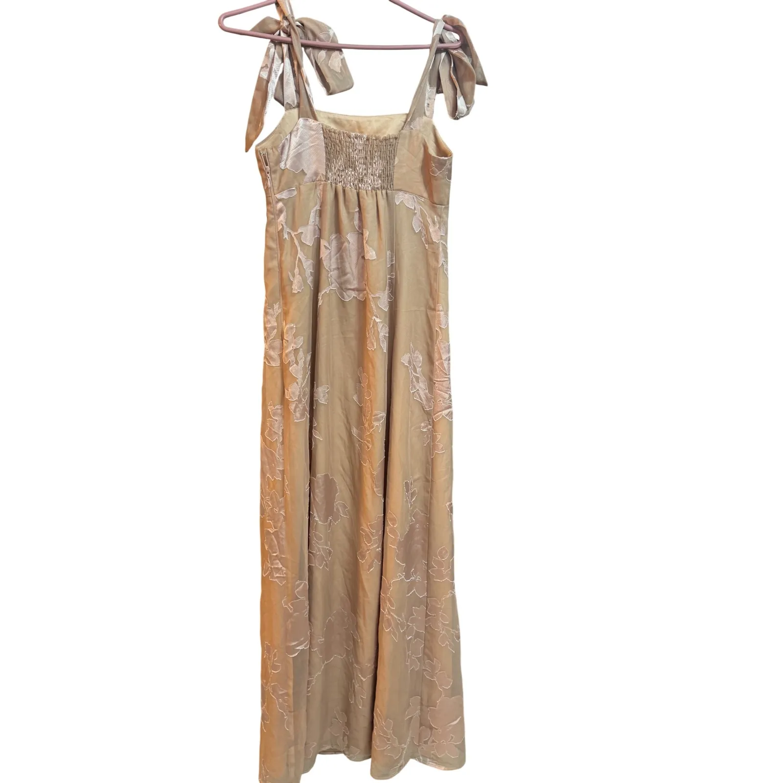 Show me Your Mumu Maxi Dress Floral Lace Tie Shoulder  Beige Size Medium - Image 3