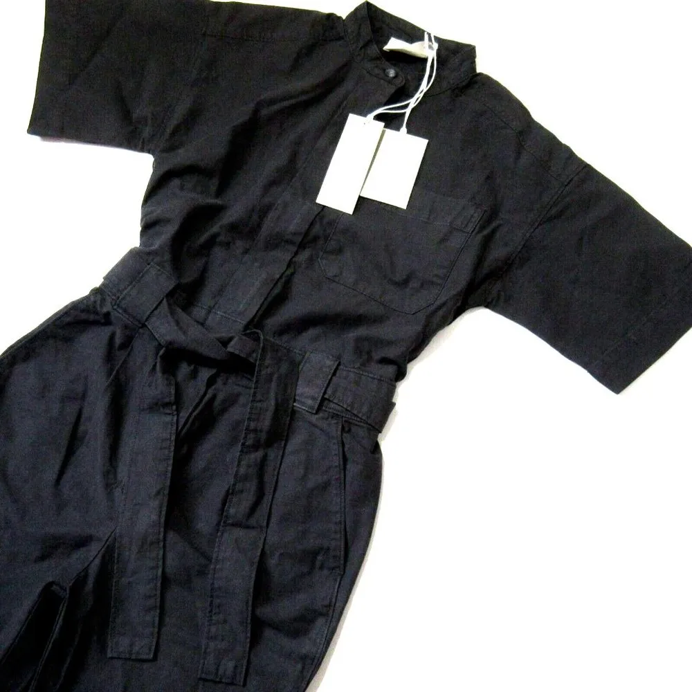 NWT Everlane The Fatigue Short-Sleeve Jumpsuit in Black Belted Cotton Utility 2 - Image 5