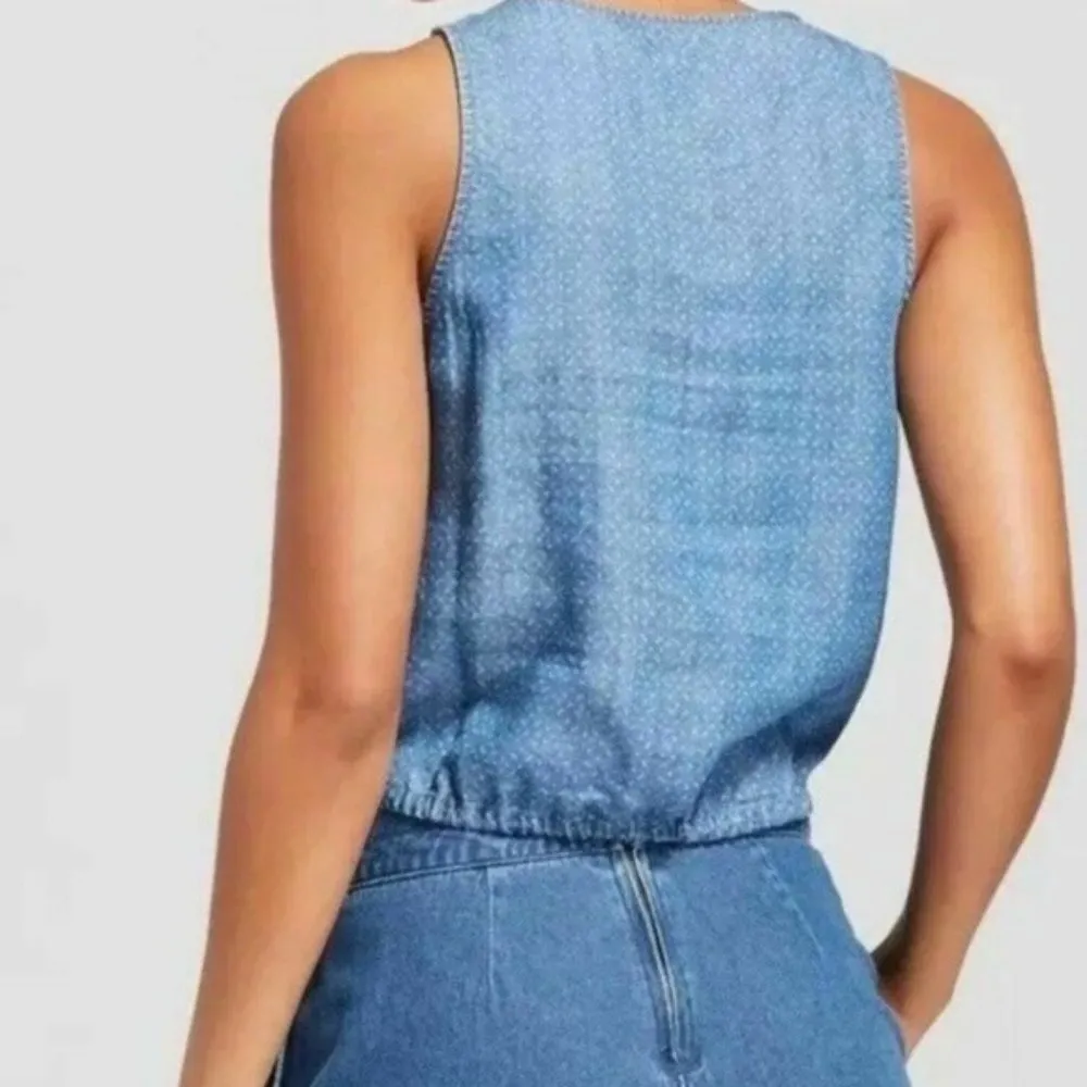 Universal Thread Tank S Chambray Lyocell Drawstring Seersucker Crop Sleeveless - Image 10