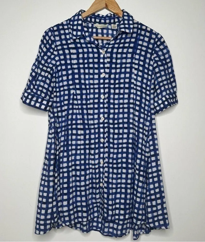 Anthropologie 11•1•TYLHO Adanne Blue Check Swing Blouse Top Size Small - Image 3
