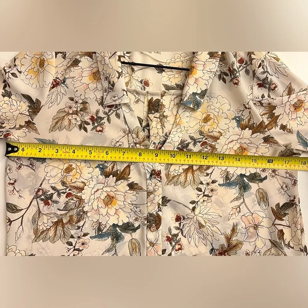 Zara Basic Collection women floral long sleeve blouse roll tab sleeve XS - Image 6