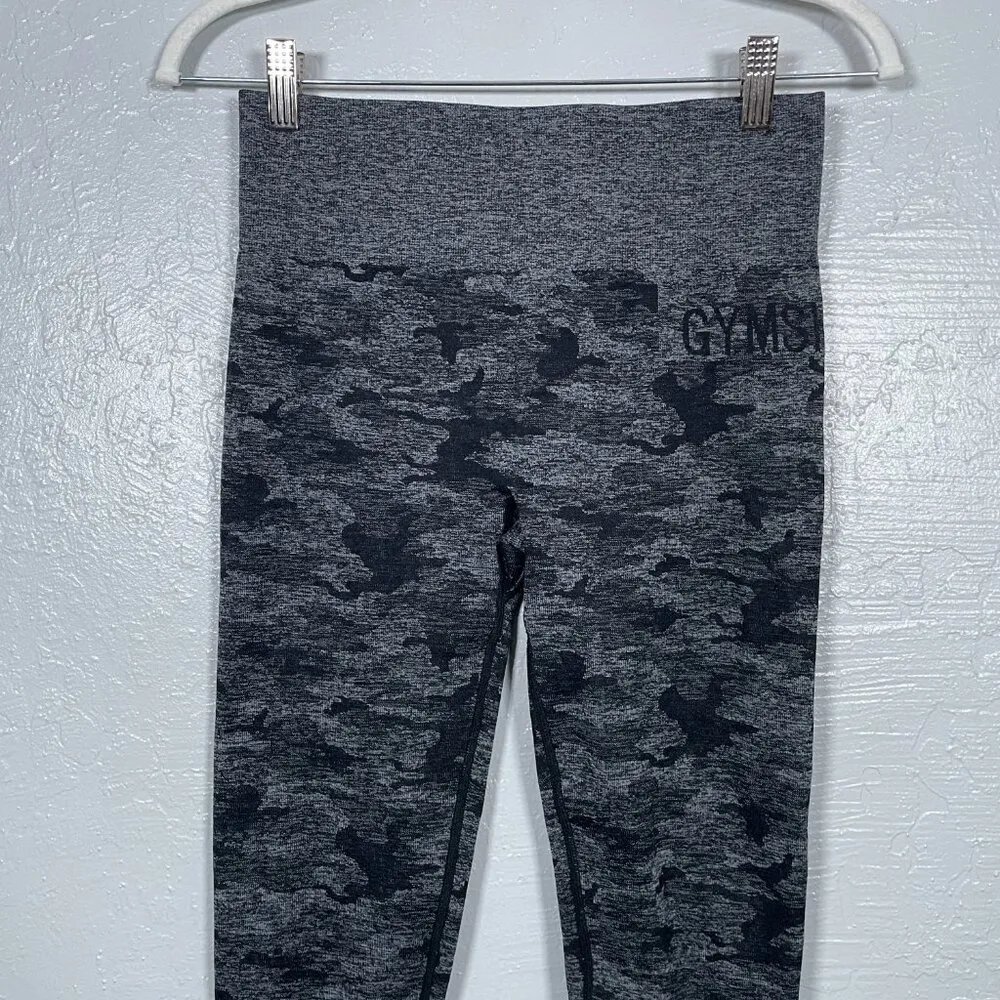 Gymshark Women M Gray Black Camo Adapt Seamless Leggings High Waisted Athleisure - Image 3