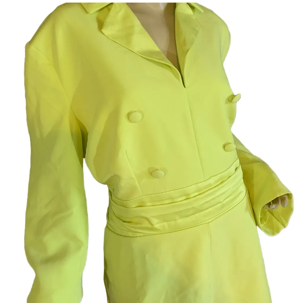 NEW YORK AND COMPANY HIGHLIGHTER YELLOW LONG SLEEVE ROMPER SHORTS NWT (XXL) - Image 5