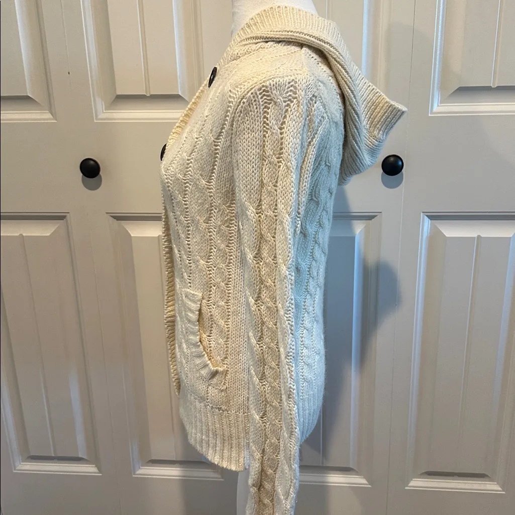 Aeropostale Large Vintage Y2K Cream Hooded Ramie-Blend Knit Cardigan Sweater - Image 5