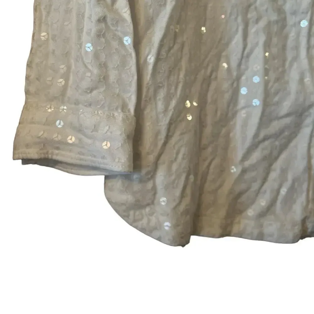 Pilcro cotton full sequin embelishment L 100% viscos white button down Size L - Image 2