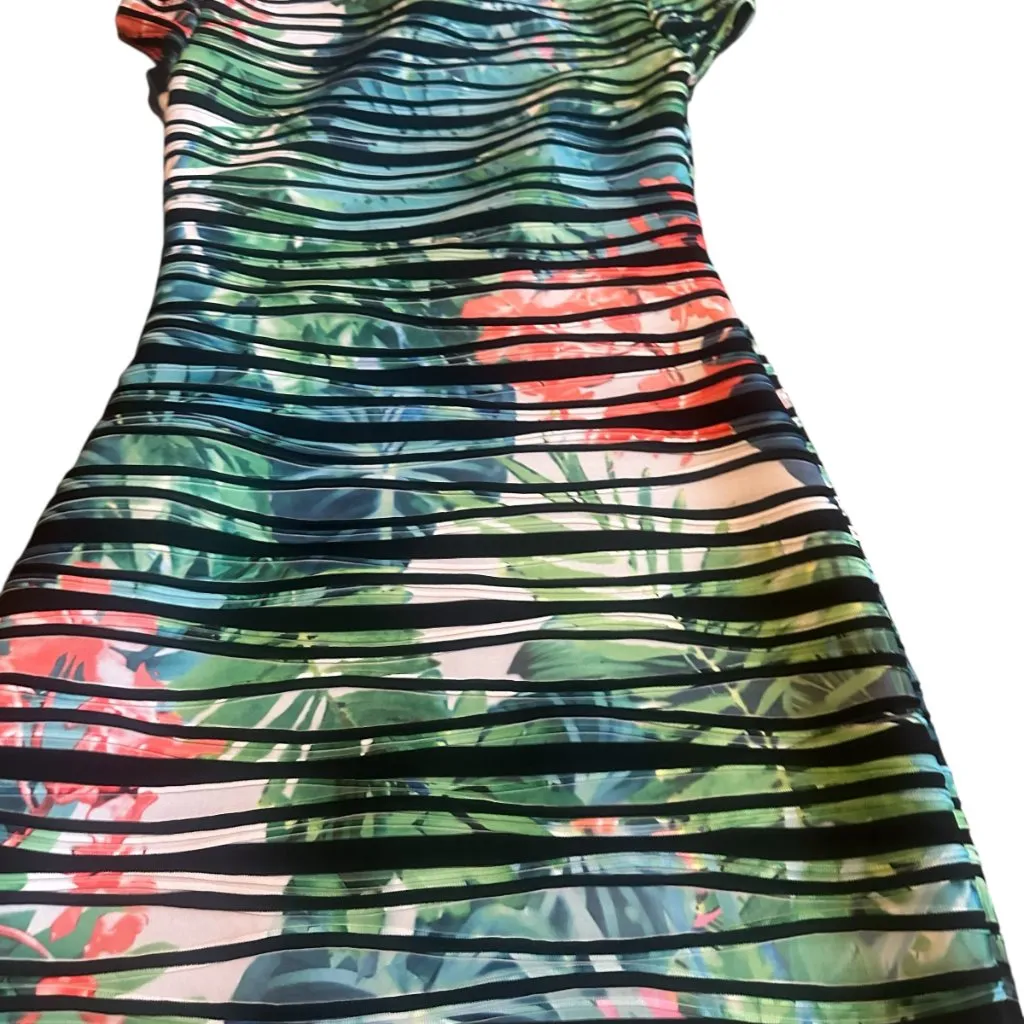 Joseph Ribkoff Bodycon Sheath Dress Short Sleeve Tropical Floral Stretch Size 6 - Image 10