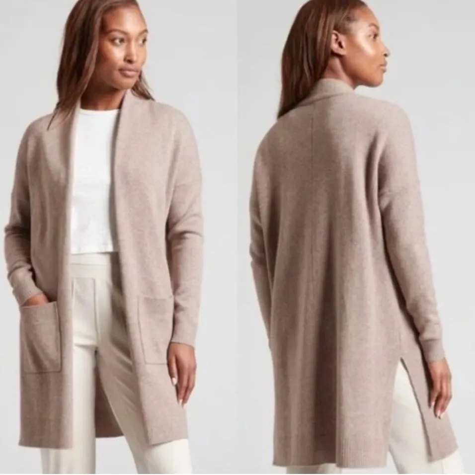 Athleta Spirit Wool Cashmere Wrap Oversized Silt Taupe Heather Size Small - Image 2