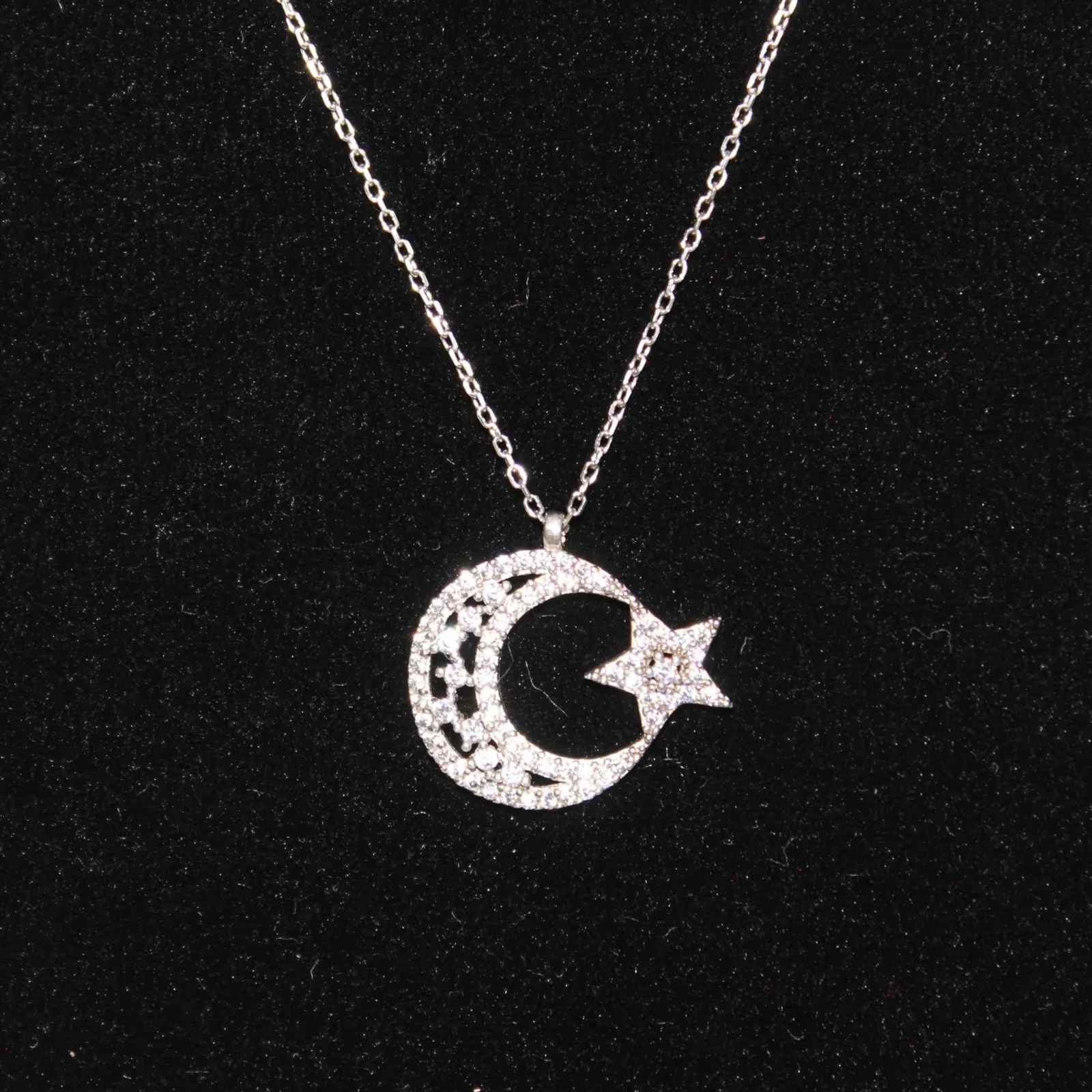 Brilliant Crystal 925 Sterling Silver Moon & Star Necklace Turkish Flag - Image 7