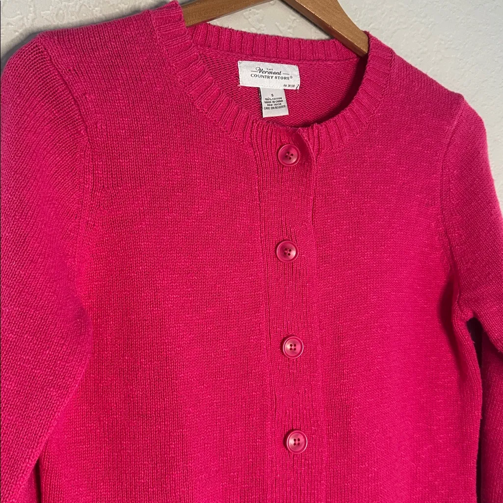 The Vermont Country Store Hot Pink Cardigan Sweater Valentines Preppy Knit Small - Image 2