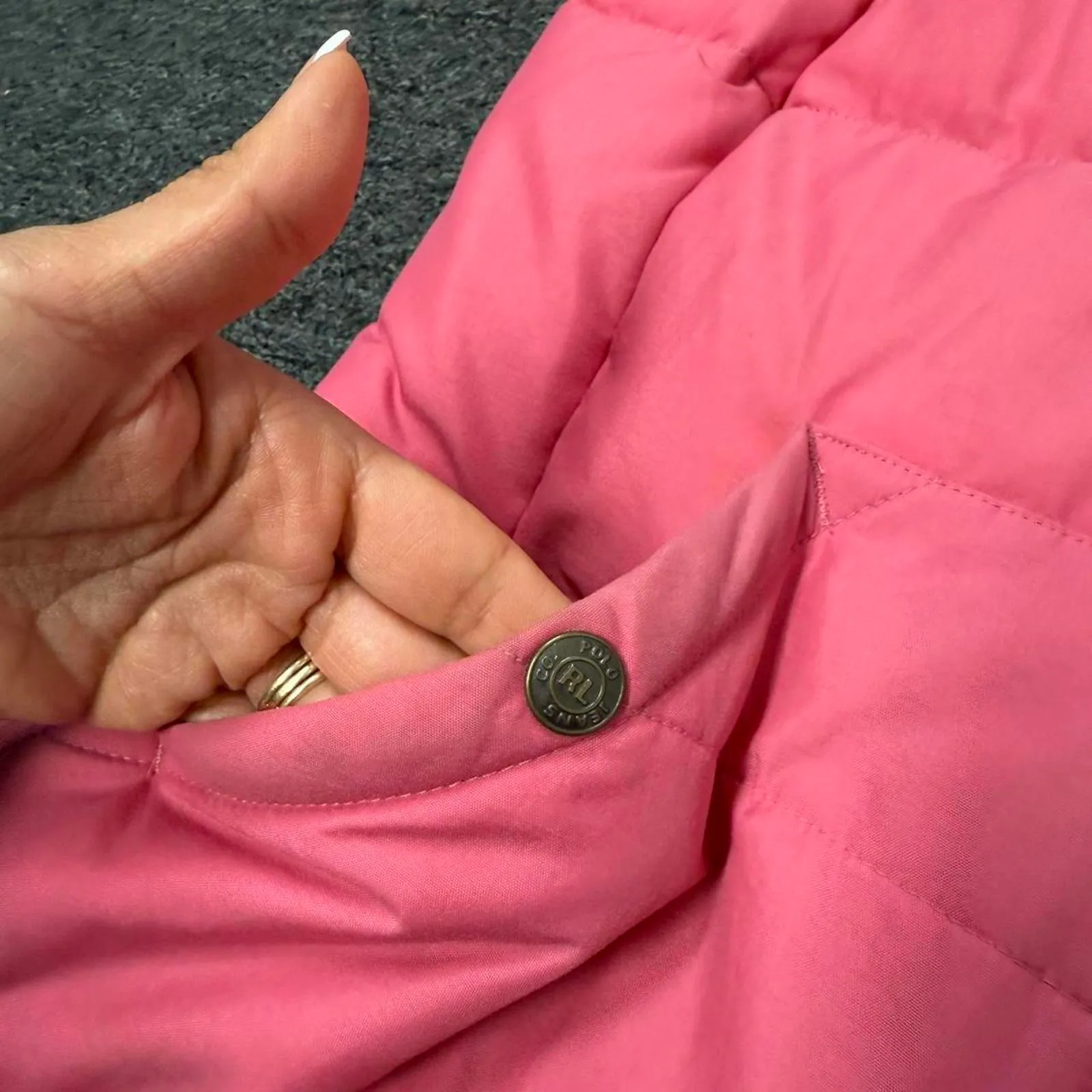 Vintage Pink/Navy Reversible Ralph Lauren Puffer Vest - Image 6