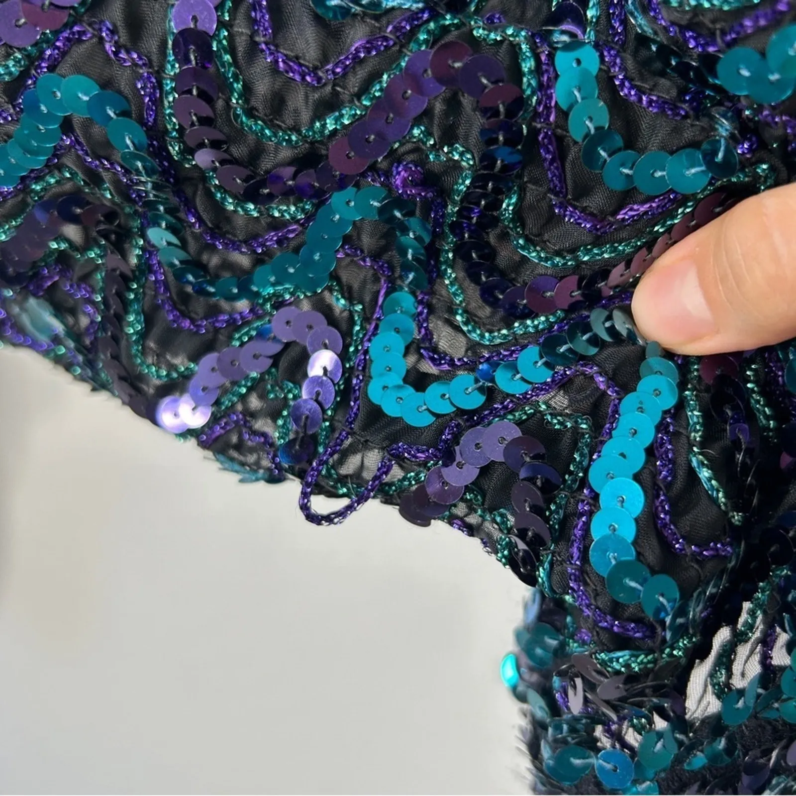 Vintage THREE FLAGGS Sequin Top Maximalist Glam Concert Unique Funky Retro Party - Image 10