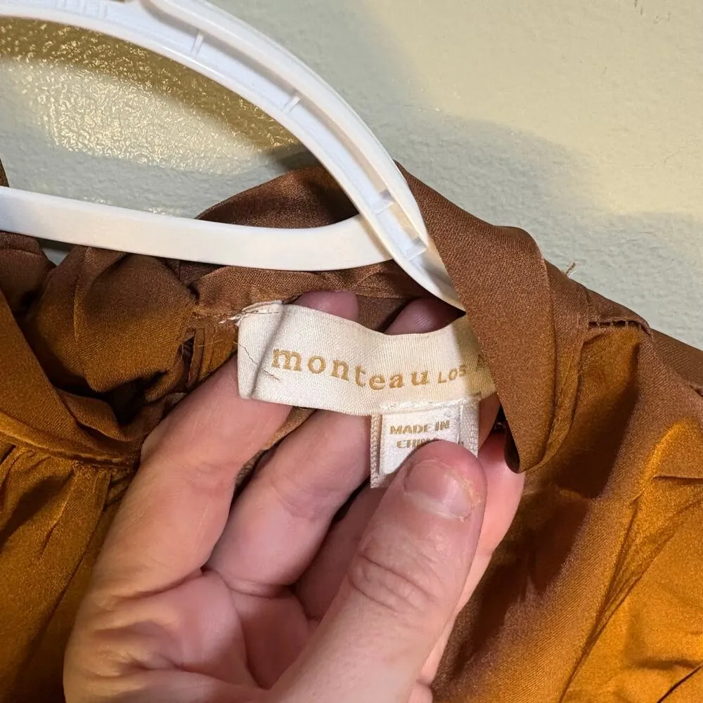 Monteau Los Angeles Brown Cropped Tie Back Keyhole Small 3/4 Balloon Sleeve - Image 8