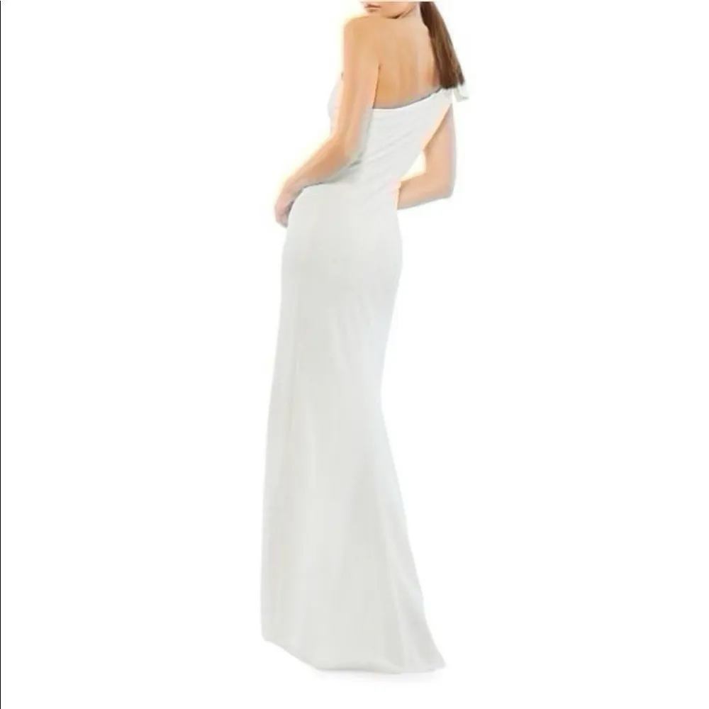 NEW Mac Duggal leena Women’s Bow-Shoulder Jersey Sheath Gown White Size 6 - Image 4
