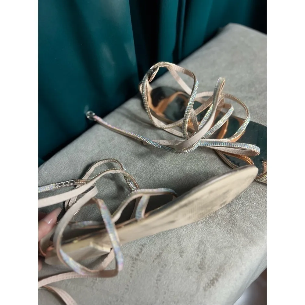 Simmi London Rose Gold Diamante Lace Up Gladiator Sandals Size 11 - Image 9