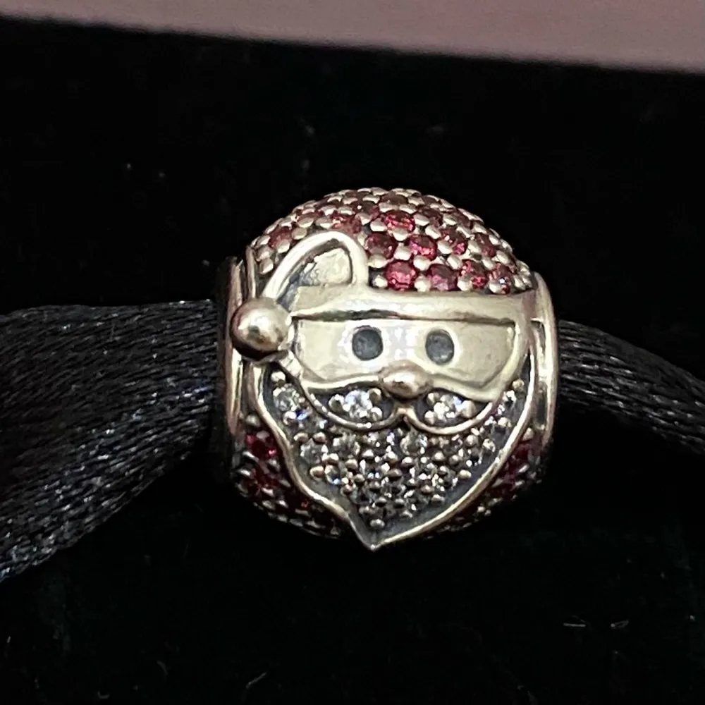 Authentic Pandora Sparkling Jolly Santa Red/Clear CZ Christmas Holiday Charm - Image 2