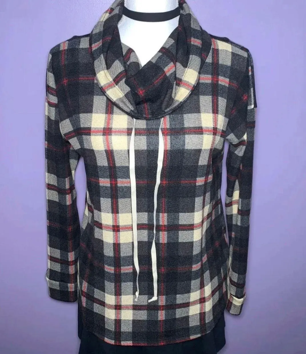 NEW  Black Plaid Cowlneck Top - Image 5
