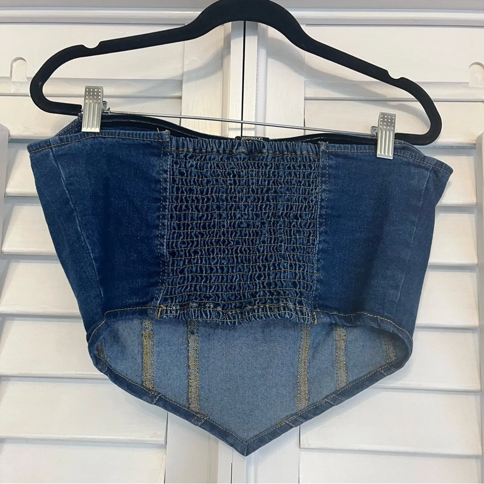 La Armario Denim‎ Strapless Crop Top Size Large Blue - Image 2
