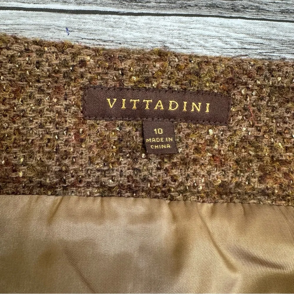 Vittadini Women's Wool Boucle Woven Tweed Skirt 10 Gold Brown Yellow Full Zipper - Image 9