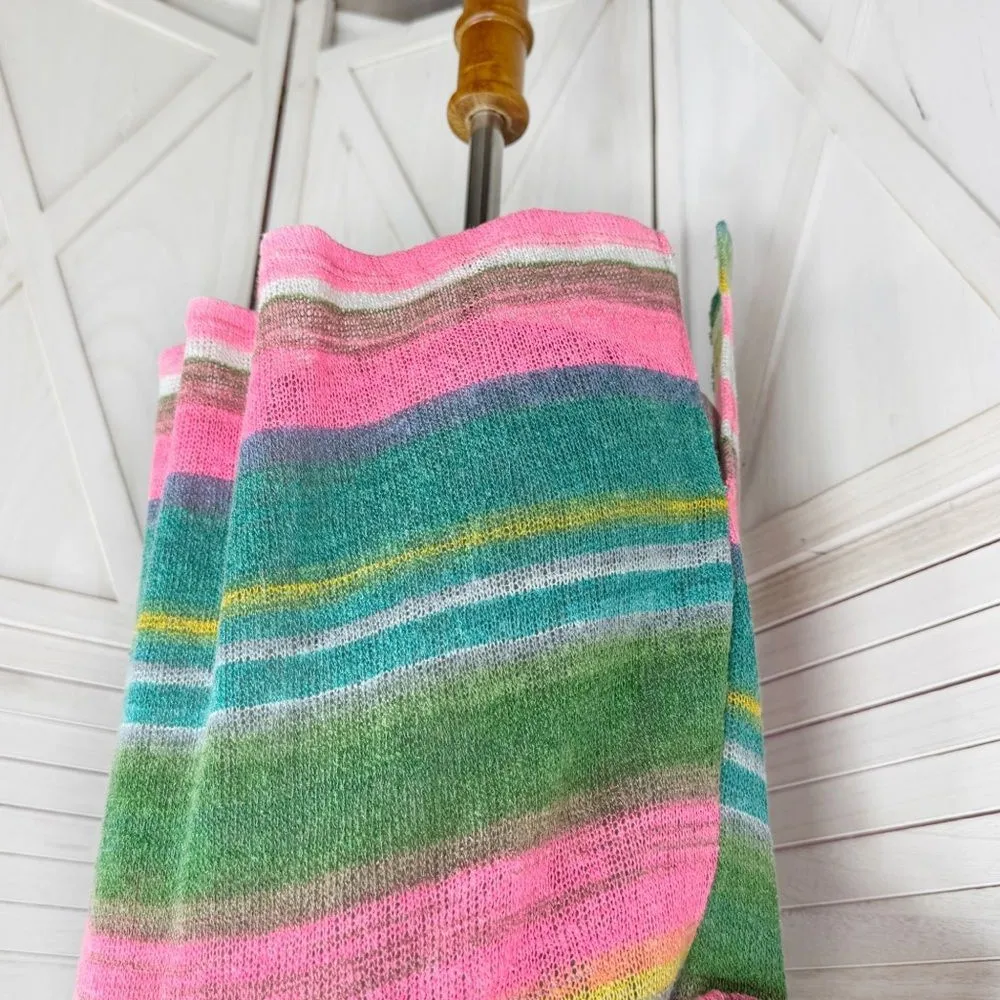 Cherish Striped‎ Mesh Knit V Neck Short Sleeve Tee Shirt Green Pink Small - Image 6