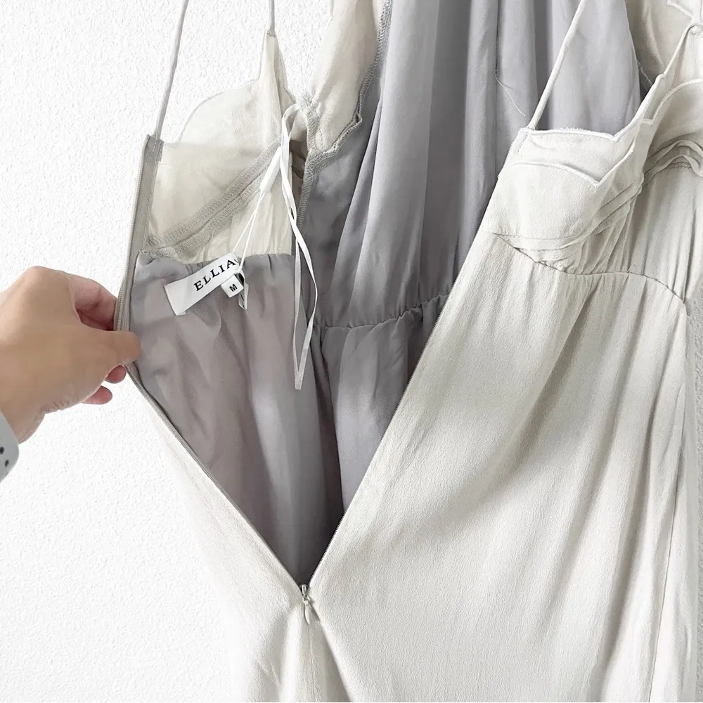 Elliatt Elation Ruffle Halter Wedding Guest Midi Dress in Taupe - Image 7