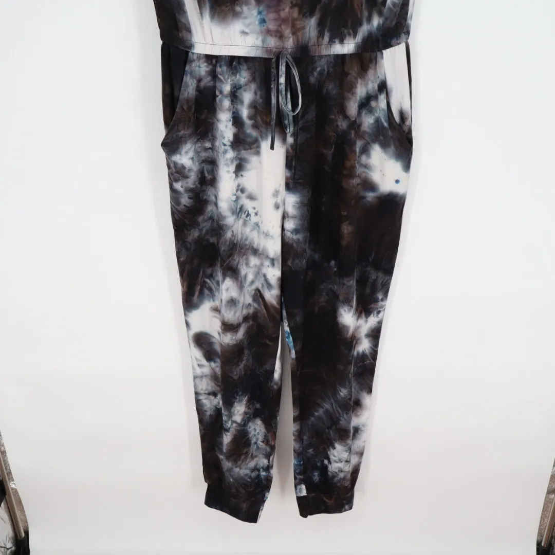 PRETTY GARDEN Tie Dye Jumpsuit Long Sleeve Scoop Neck Drawstring Waist L Brown Size L - Image 4
